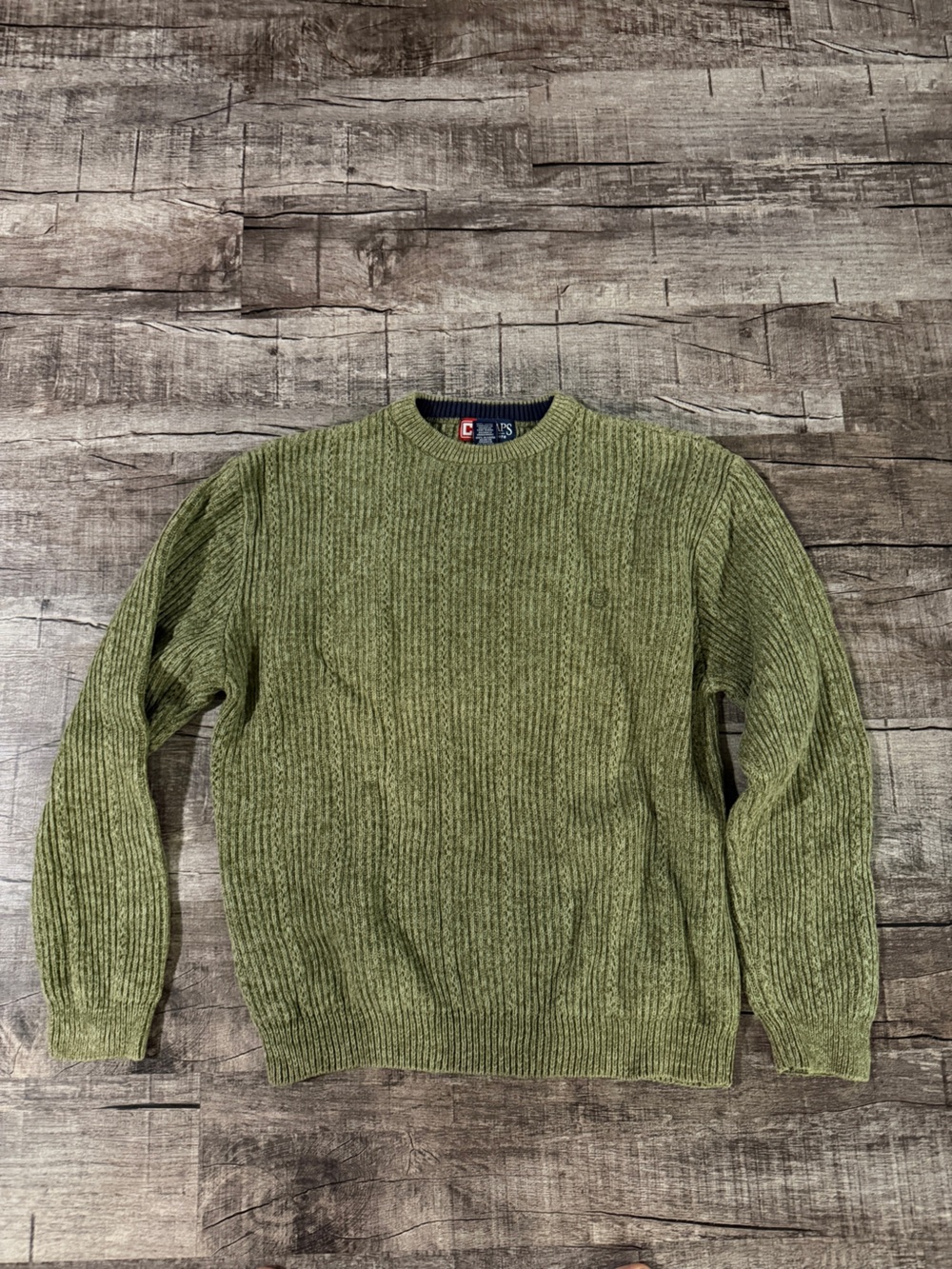 Chaps Olive Quilted Ribbed Crewneck Sweater